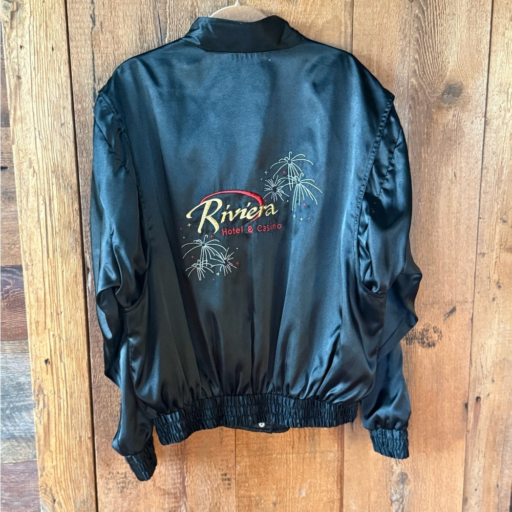 Vintage riviera casino swag silky jacket gamble black red lucky xxl mens